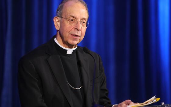 Archbishop William Lori of Baltimore, vice president of the U.S. bishops' conference, speaks during a news conference at a Nov. 15, 2023, session of the bishops' fall general assembly in Baltimore. The bishops approved supplements to "Forming Consciences for Faithful Citizenship" -- a teaching document on the political responsibility of Catholics. (OSV News/Bob Roller)